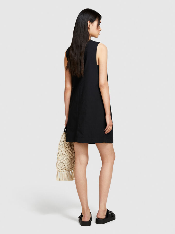 Sleeveless dress with crochet - women's short dresses - Black | Sisley image number 3